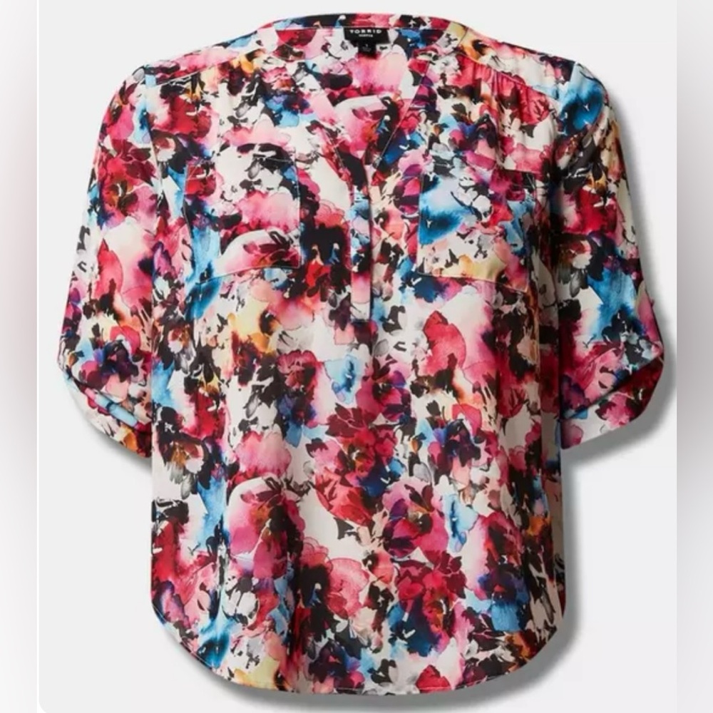 NWT Torrid 0 Harper 3/4 Sleeve Pullover Blouse Light Box Floral